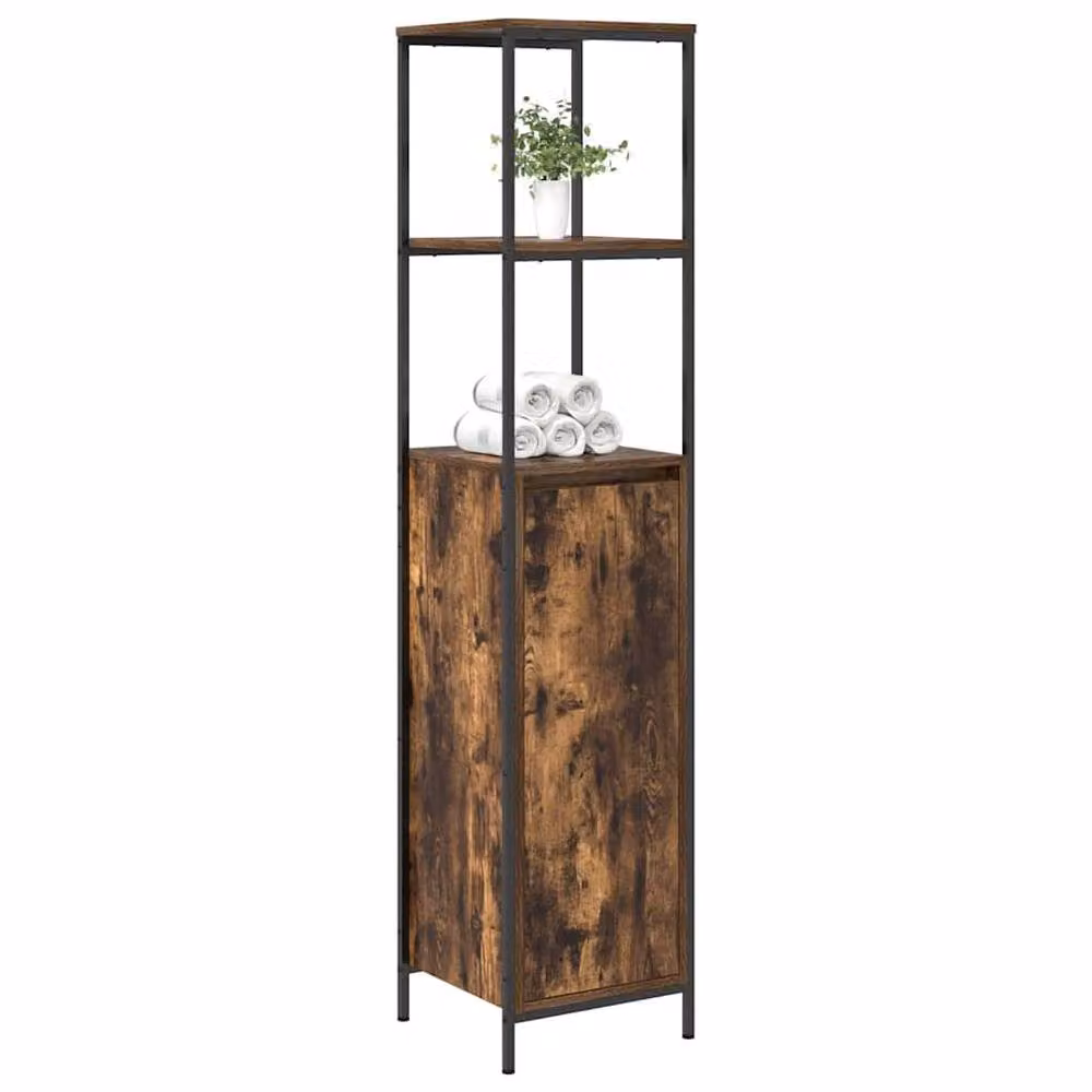 Berkfield Home Bathroom Cabinet with Shelves and Hinged Doors in Smoked Oak Brown, W/D/H: 36 x 35 x 165 cm – 3