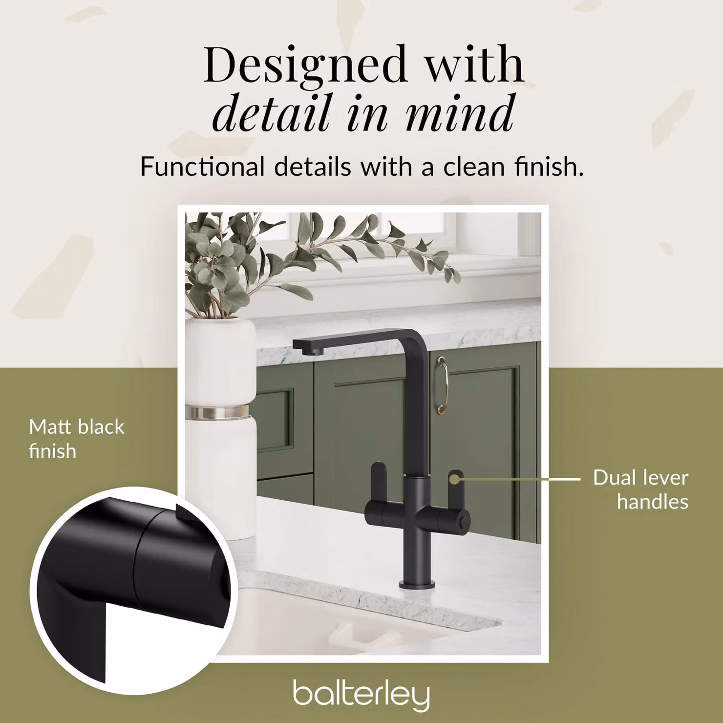 Balterley Chara Kitchen Sink Mono Mixer Tap in Matt Black with Dual Lever Handle – 2