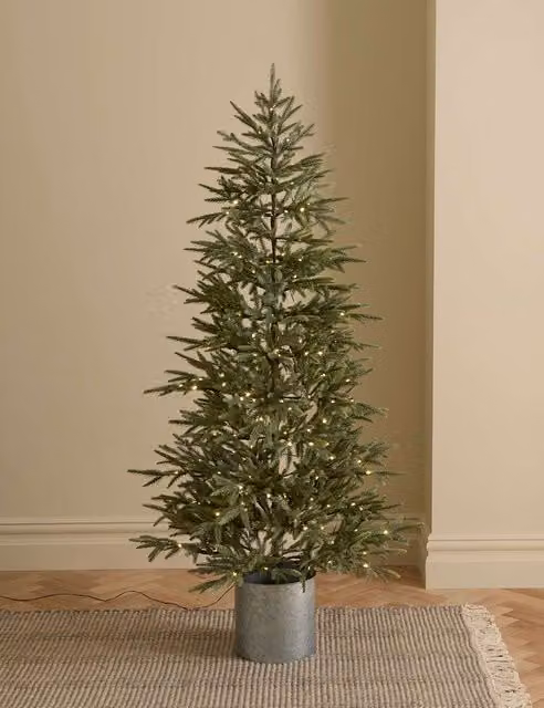 M&S 6ft Pre-Lit Potted Christmas Tree in Green with Warm White LED Lights