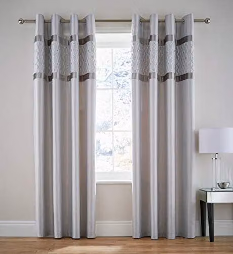 Catherine Lansfield Sequin Cluster Lined Eyelet Curtains, Two Panels, Silver Grey, W: 168 cm, H: 183 cm
