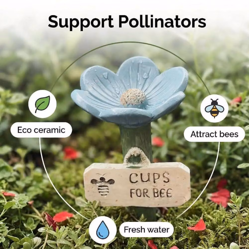 Quipulse Blue Flower-Shaped Resin Bee Watering Station – 3