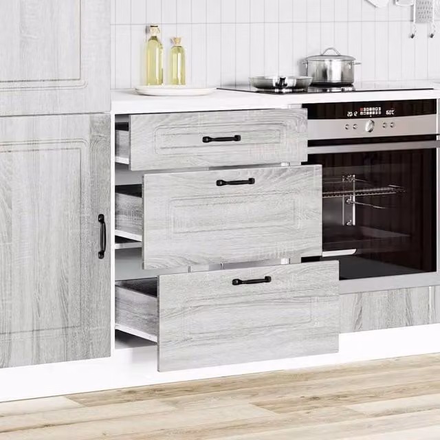 Berkfield Home Kalmar Kitchen Base Cabinet in Grey Sonoma Engineered Wood, H 81.5 x W 60.0 x D 46.0 cm