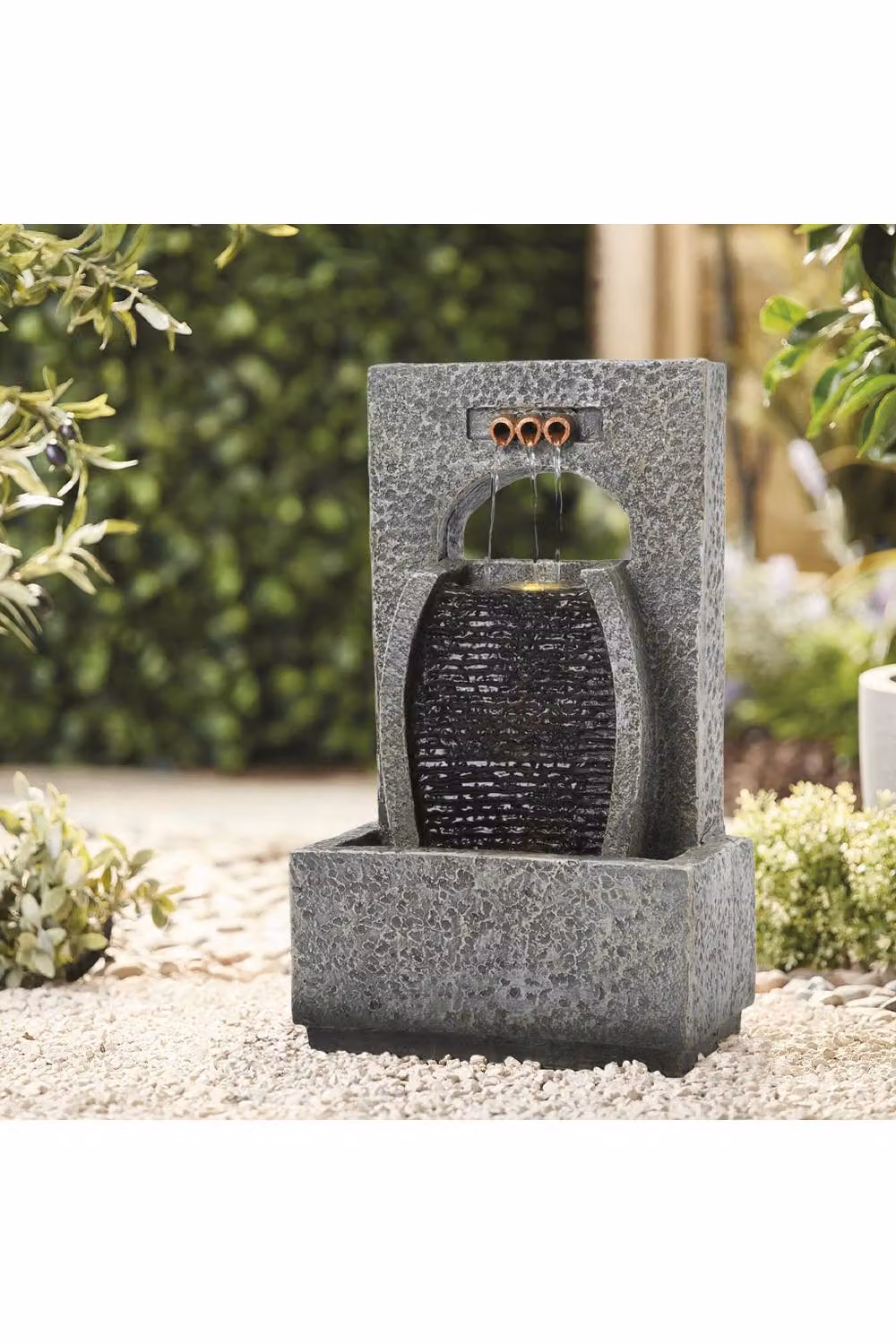 Living and Home Creative Solar-Powered Stone Tabletop Garden Water Fountain in Brown and Grey, W/D/H: 43.0 x 26.0 x 17.5 cm – 2