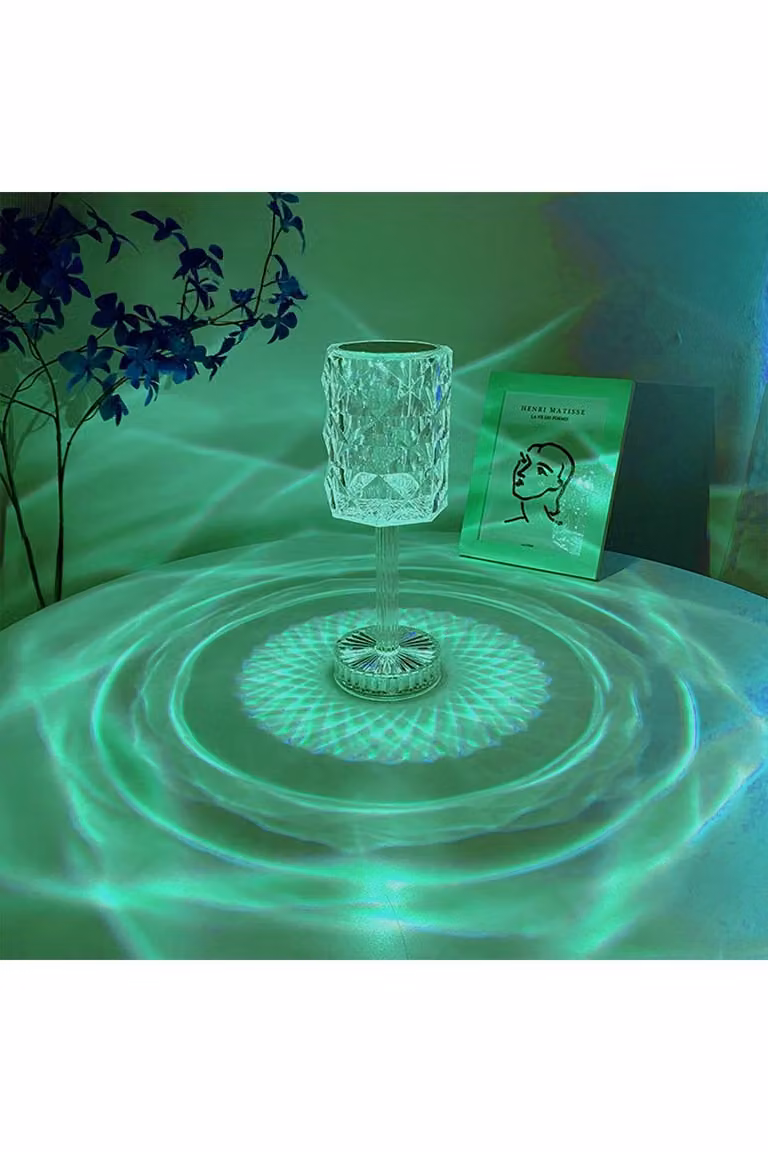 H&O Direct Crystal Diamond RGB LED Table Lamp in White and Transparent with Remote Control and Dimming Function