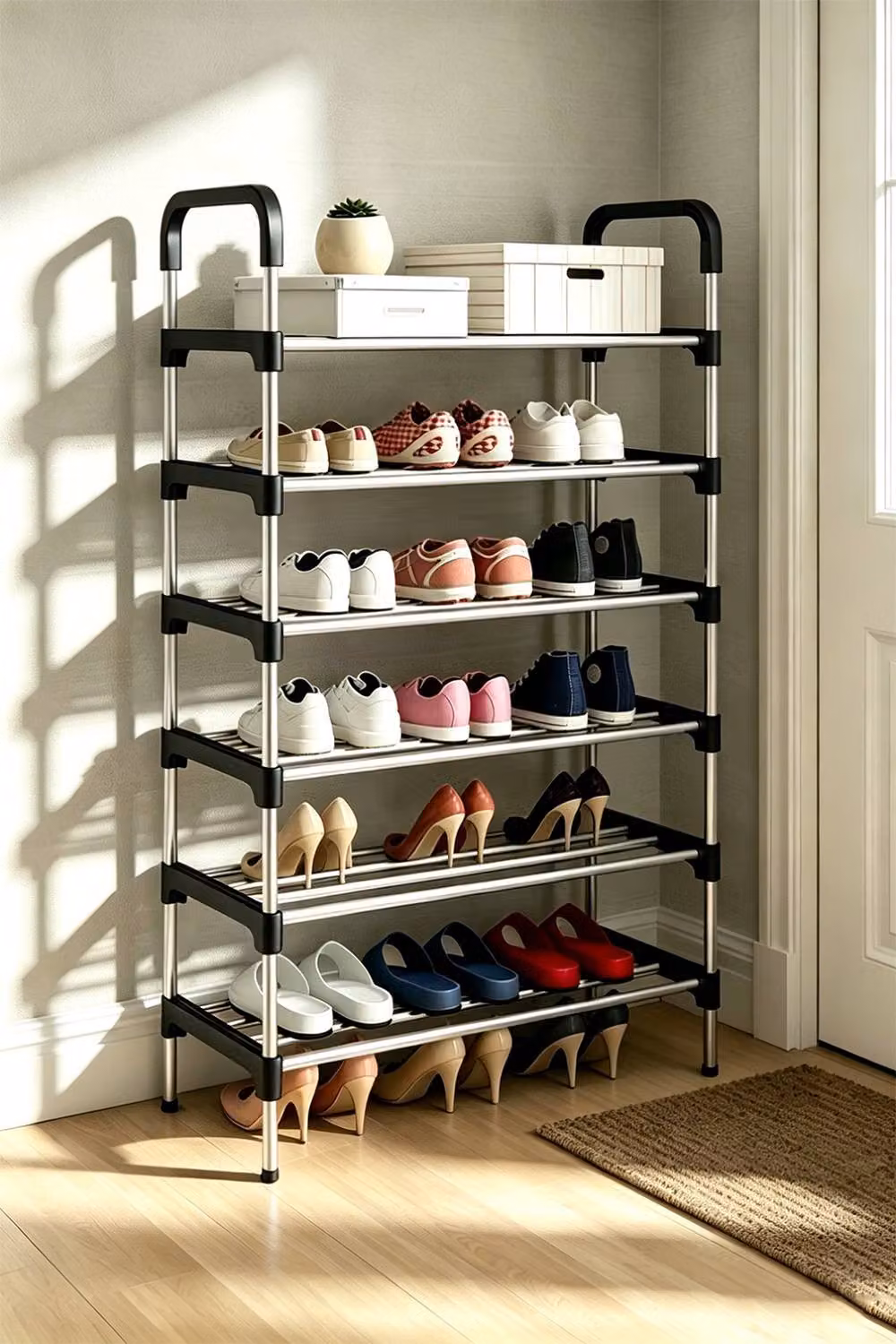 ExtraStar 6-Tier Galvanised Steel Shoe Rack Organizer in Metallic Silver – 2