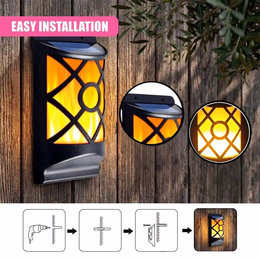 SPETLEK Solar LED Wall Light with Flickering Flame, Set of 4, Black – 4