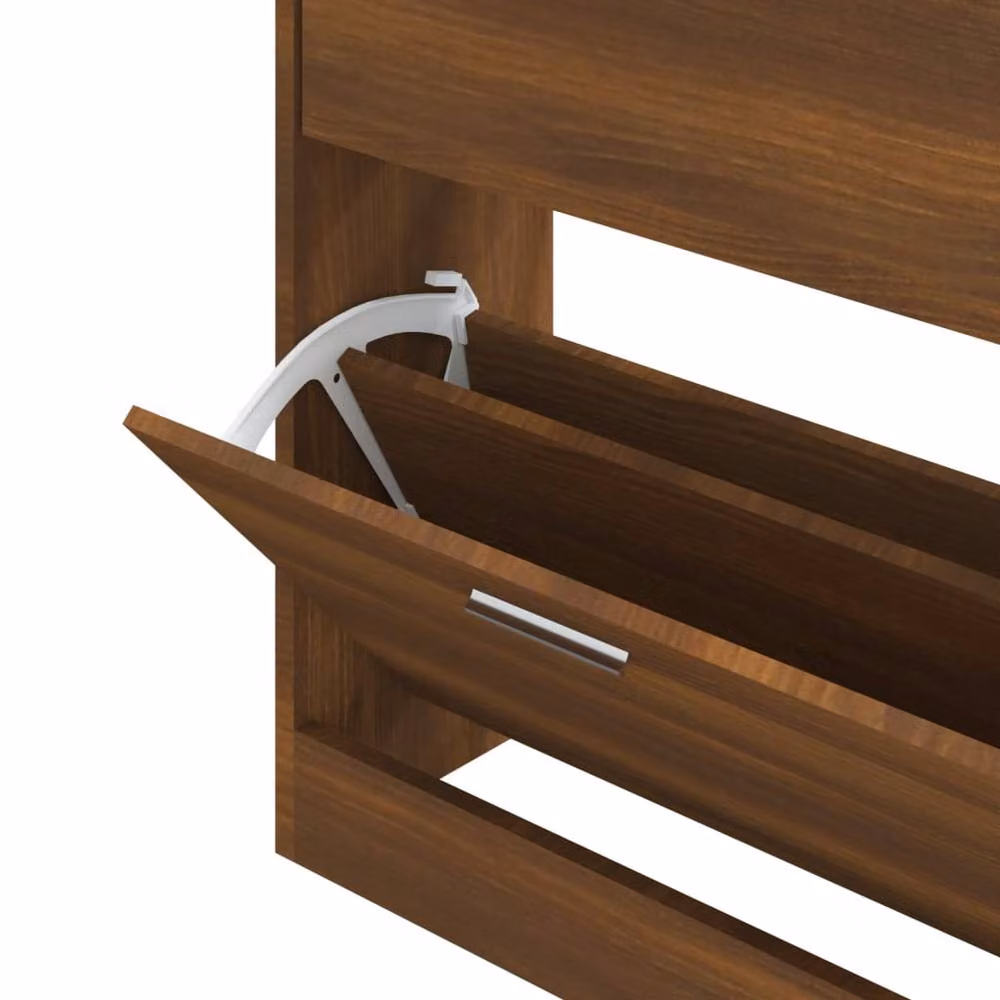 Berkfield Home Brown Oak Shoe Cabinet with Tilting Compartments, W: 63 cm, D: 24 cm, H: 81 cm – 4