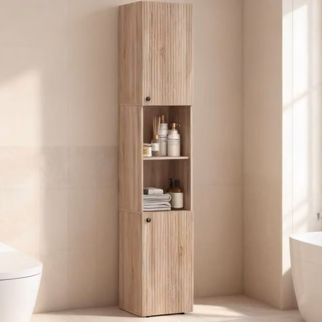 ERGOVEXA 6-Tier Tall Bathroom Cabinet in Brown Wood, H 182 x W 31 x D 30 cm