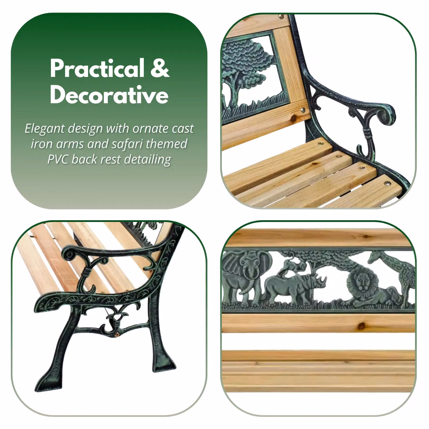 Marco Paul Animal Print Wooden Childrens Garden Bench Seat in Multicolour – 4
