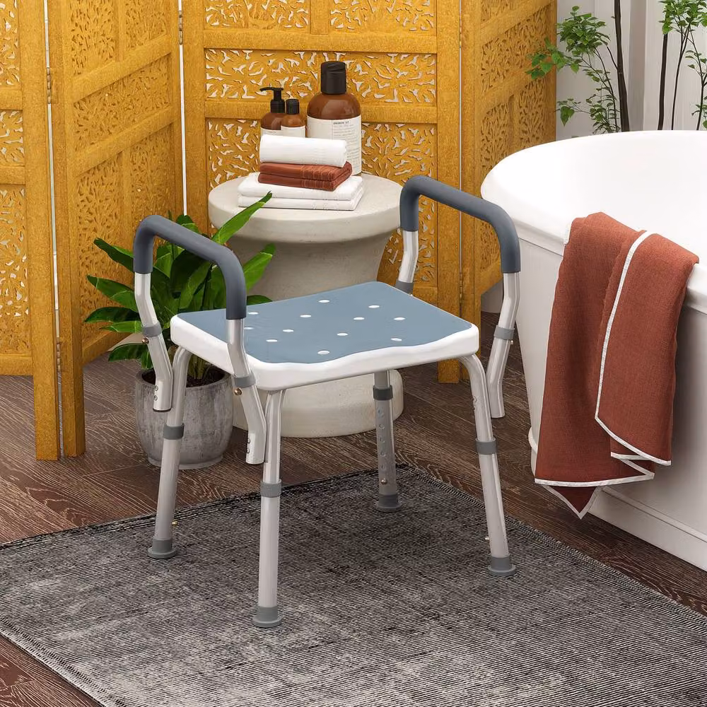 STILVORA Adjustable Bath Chair with Armrests in Blue – 2