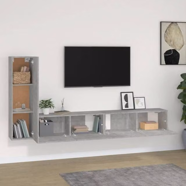Berkfield Home Classic 3 Piece TV Cabinet Set in Grey Matt MDF – 1