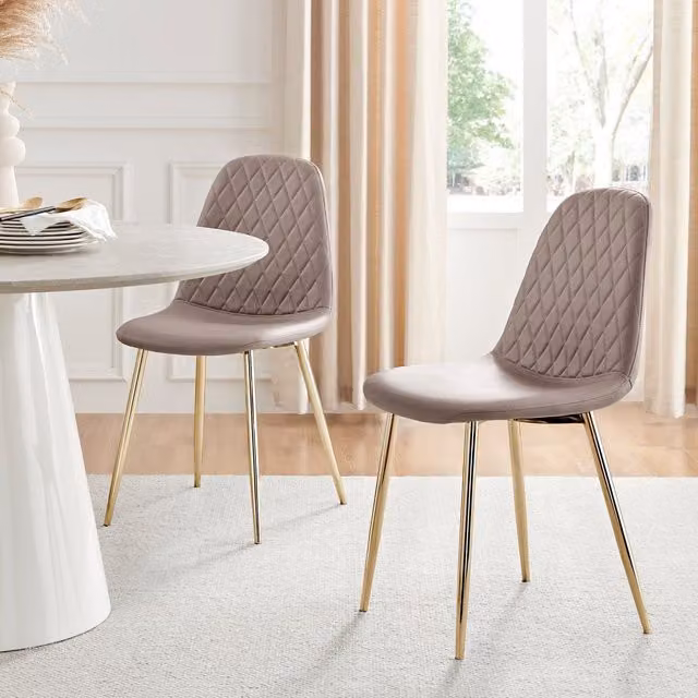 FurnitureboxUK Set of 2 Corona Modern Dining Chairs in Beige with Gold Metal Legs and Faux Leather Upholstery – 2