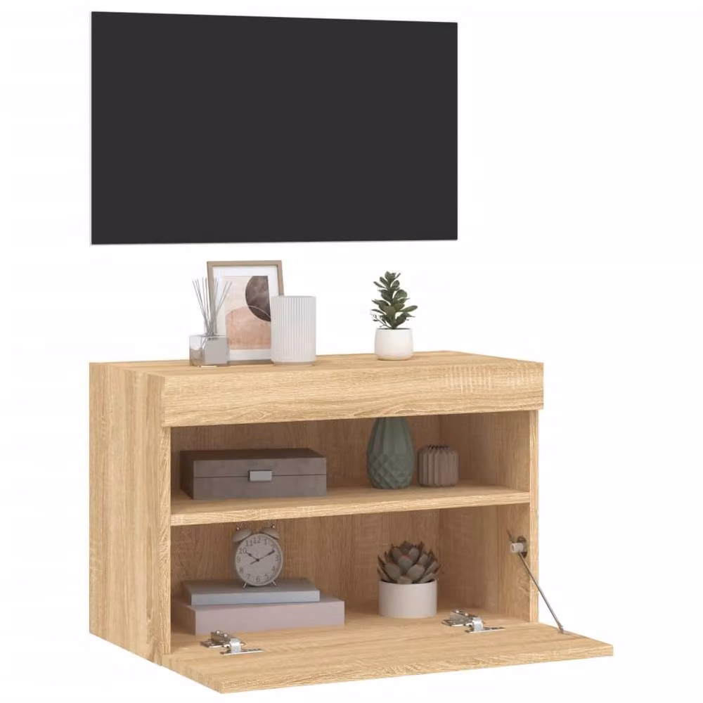 Berkfield Home TV Wall Cabinet with LED Lights in Sonoma Oak and Light Tan, W/D/H: 60 x 30 x 40 cm – 3