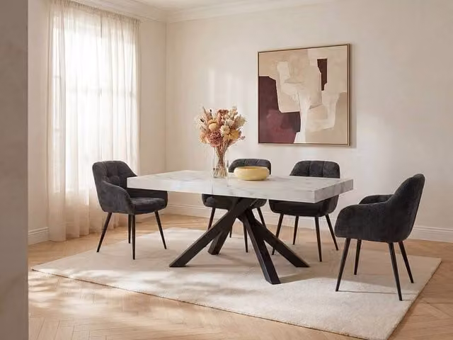 Vente-unique Modern Extendable Rectangular Dining Table in Black and White MDF and Metal, W/D/H: 100 x 90 x 75 cm
