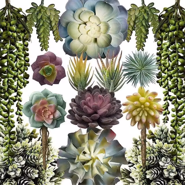 Nordara 15pcs Unpotted Mini Realistic Artificial Succulents in Green and Multicolour