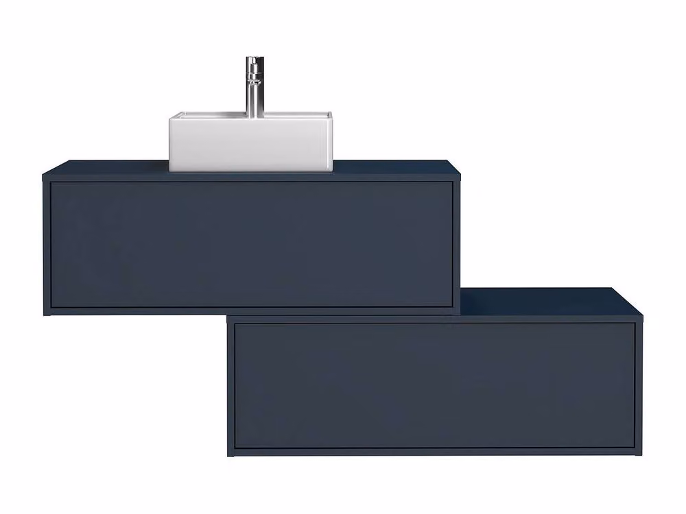 Vente-unique Midnight Blue Wall-Hung Bathroom Unit with Single Square Basin and Two Drawers – 2