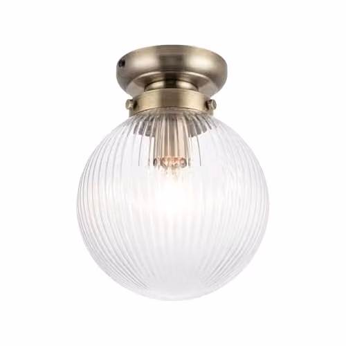 Cosylyte Finley Classic Ribbed Glass Flush Ceiling Light with Brushed Bronze Base, IP44 Rated, E27, Transparent