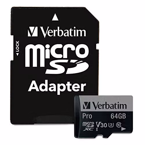 Verbatim Pro U3 Micro SDXC Memory Card with Adapter, 64 GB, Black – 1
