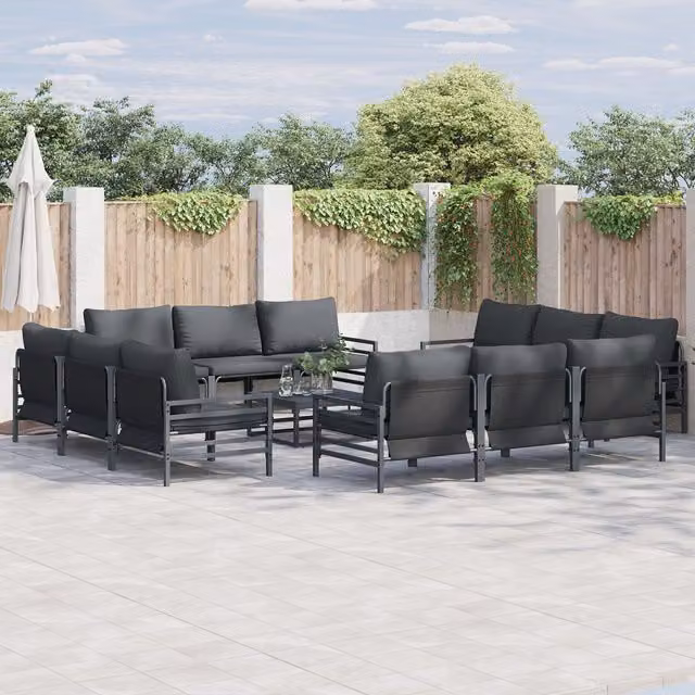 Berkfield Home 13 Piece U-Shape Garden Sofa Set in Anthracite with Powder Coated Steel Frame and Upholstered Cushions – 1