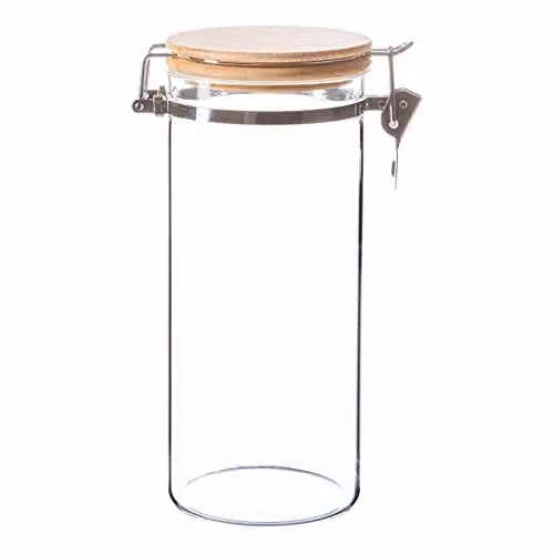 Argon Tableware Glass Storage Jar with Wooden Clip Lid, 1.4 l, Transparent