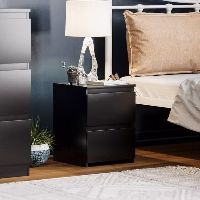 HD Designs Denver 2 Drawer Bedside Chest in Black, W/D/H: 4.0 x 2.95 x 2.95 dm – 1