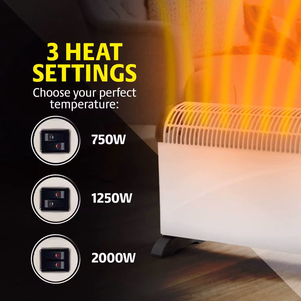 Bergstrom 2kW Portable Convector Heater in White with Thermostat and Overheat Protection – 2
