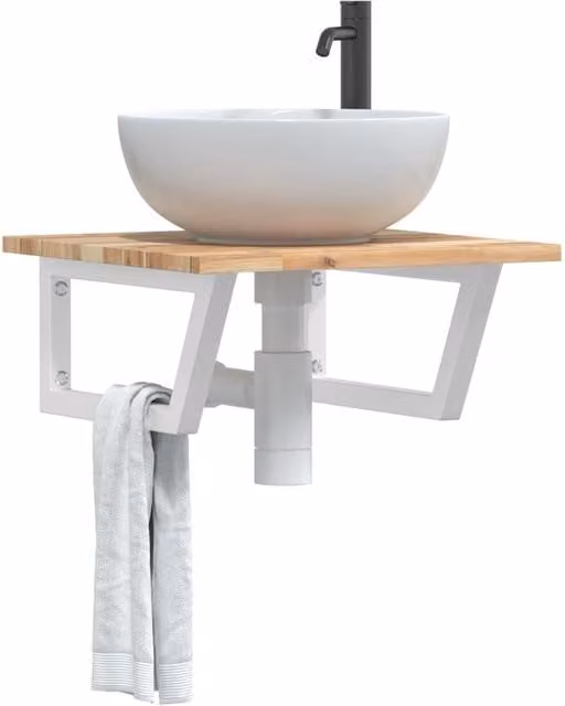 Berkfield Home Wall Mounted Basin Shelf in Brown Steel and Solid Acacia Wood