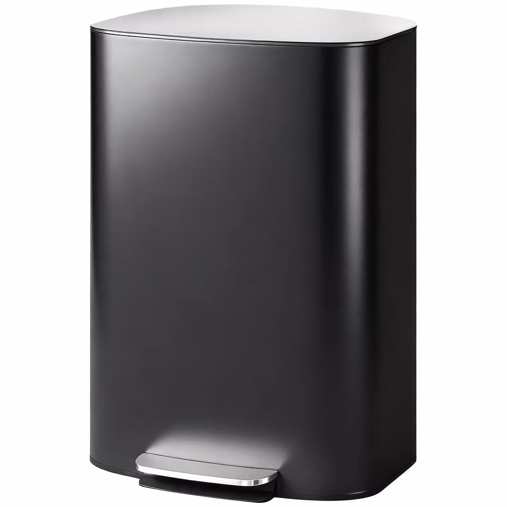 STILVORA 50L Kitchen Pedal Bin with Soft-Close Lid and Removable Inner Bucket in Black and Silver – 4