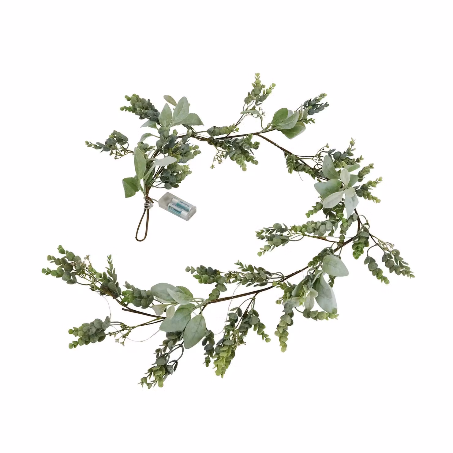 Love Lace LED Winter Garland with Green Artificial Eucalyptus and Lambs Ear Flowers – 1