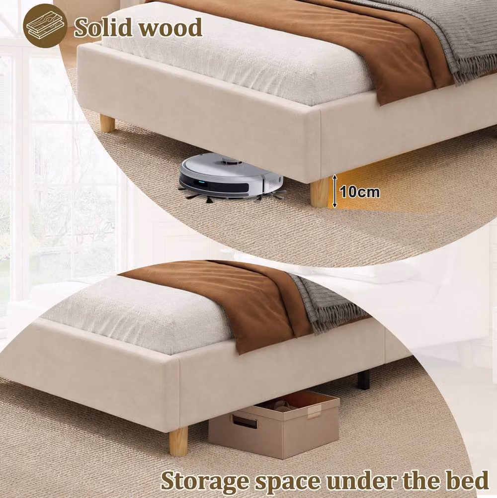 STILVORA Upholstered Single Bed Frame in Beige with USB Charging Port, Bedside Shelf, Reading Light and Side Compartments, W/D/H: 90 x 190 cm – 3