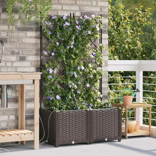 Berkfield Home Garden Planters with Water Irrigation System, 2 Pack, Brown – 1