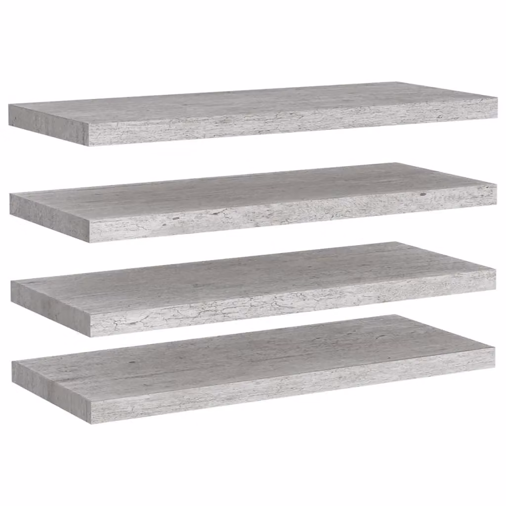 Berkfield Home Set of 4 Floating Wall Shelves in Concrete Grey MDF and Metal, W: 80 cm, D: 23.5 cm, H: 4 cm – 2