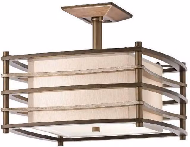 Elstead Moxie 2-Light Rectangular Semi Flush Ceiling Light in Bronze and Beige