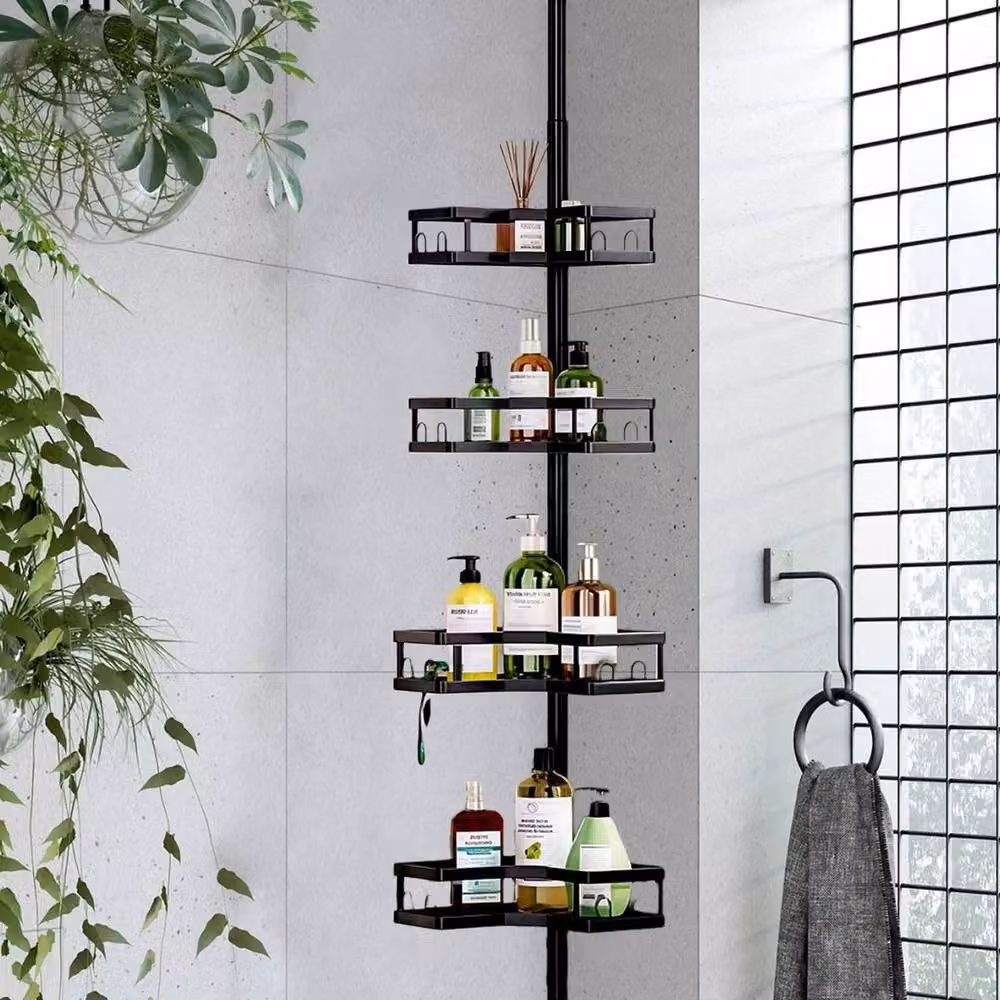 Ventryn 4 Tier Corner Shower Caddy Black Telescopic Metal Bathroom Wall Shelf Storage – 2