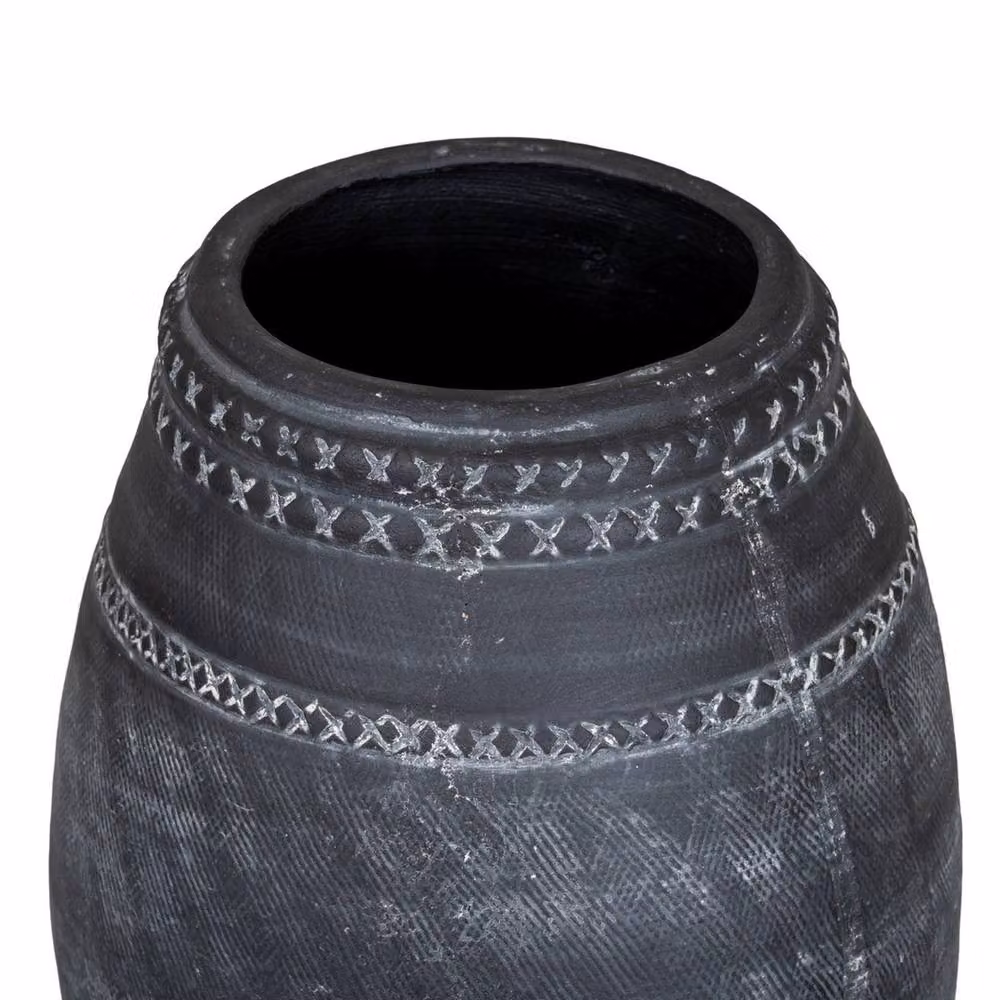 Lemon Pavilion Furniture and Decor Etched Collection Ceramic Vase, Black, W: 19 cm, D: 19 cm, H: 25 cm – 3