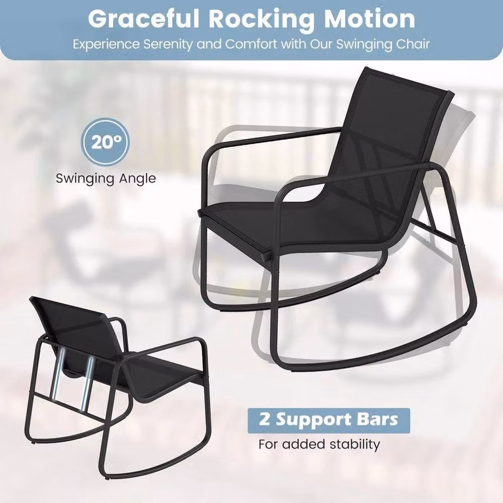 Kelvenix 4 Piece Outdoor Rocker Chair Conversation Set in Black with Metal Frame and Textilene Fabric – 3