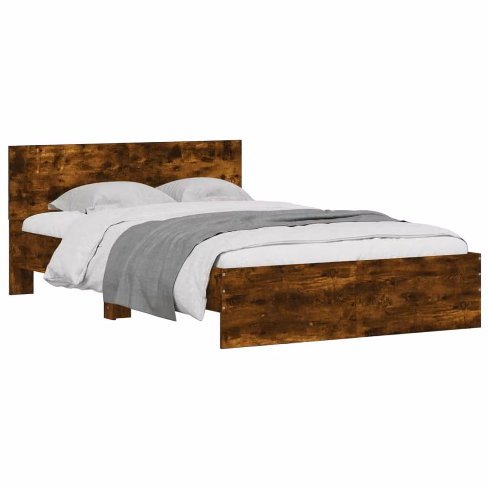 Berkfield Home Smoked Oak Double Bed Frame in Brown, W: 135 cm, L: 190 cm – 3