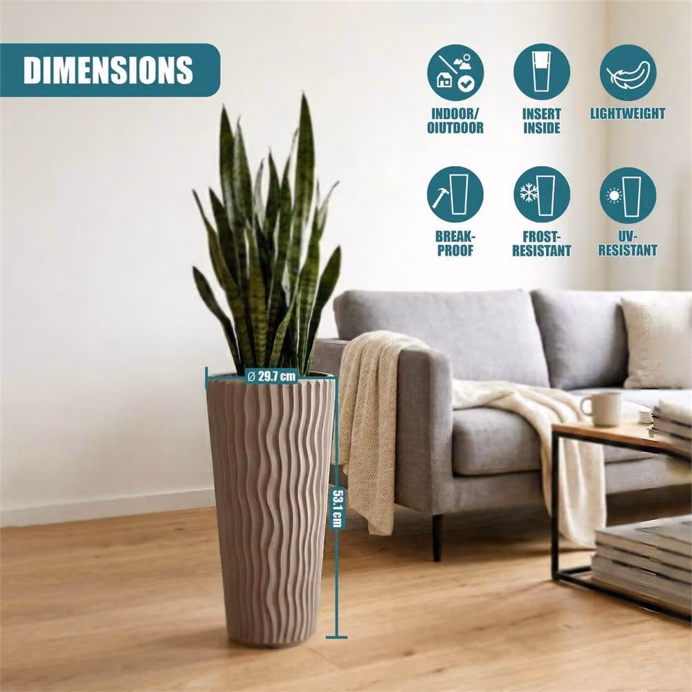 EONLION Modern Round Ceramic Tall Plant Pots with Inserts in Brown and Beige – 2