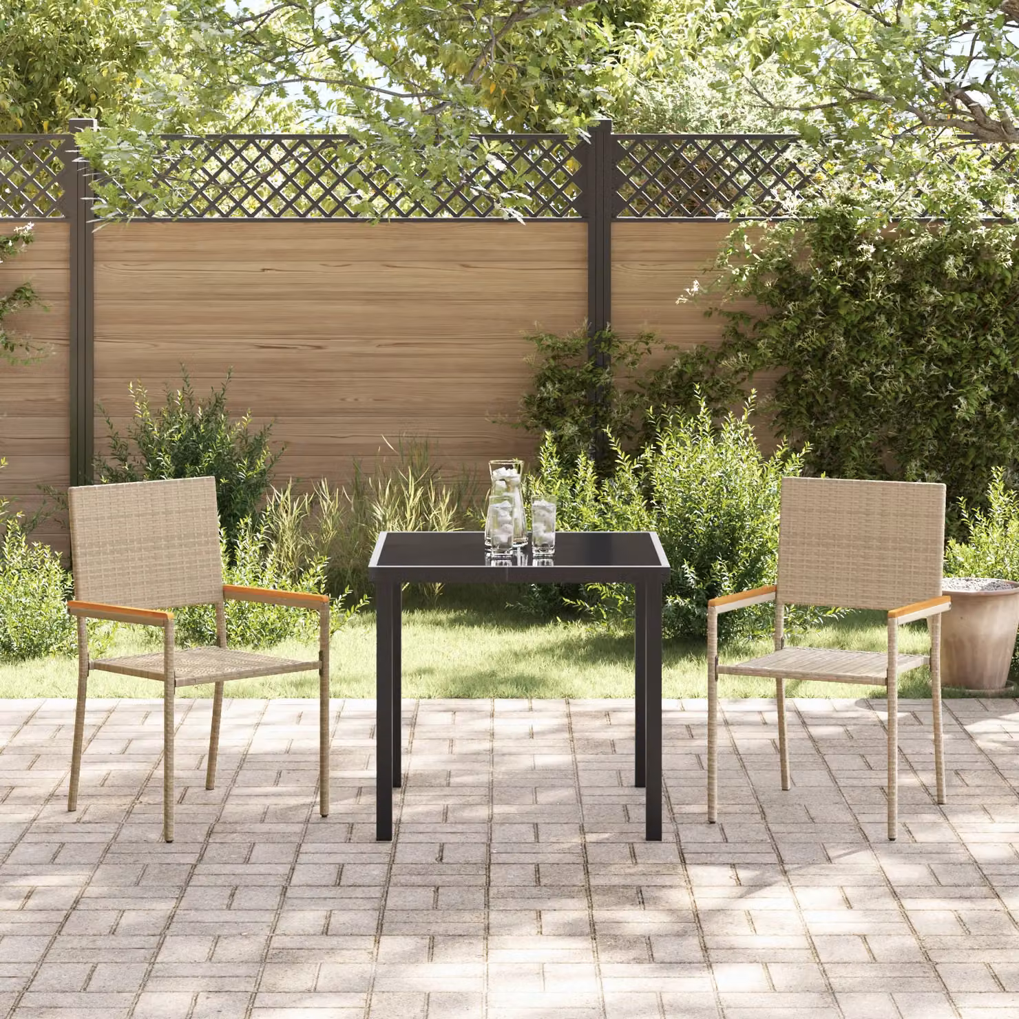 Berkfield Home Stacking Garden Chairs, 2 Pack, Beige Poly Rattan – 3