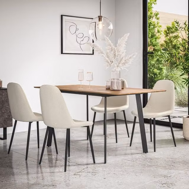 More4Homes Haydon Extending Dining Table and Maya Boucle Dining Chair Set, Oak Effect and Ivory