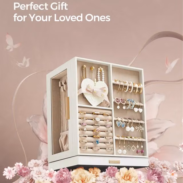 SONGMICS 5-Tier 360 Rotating Jewellery Box and Organiser, White