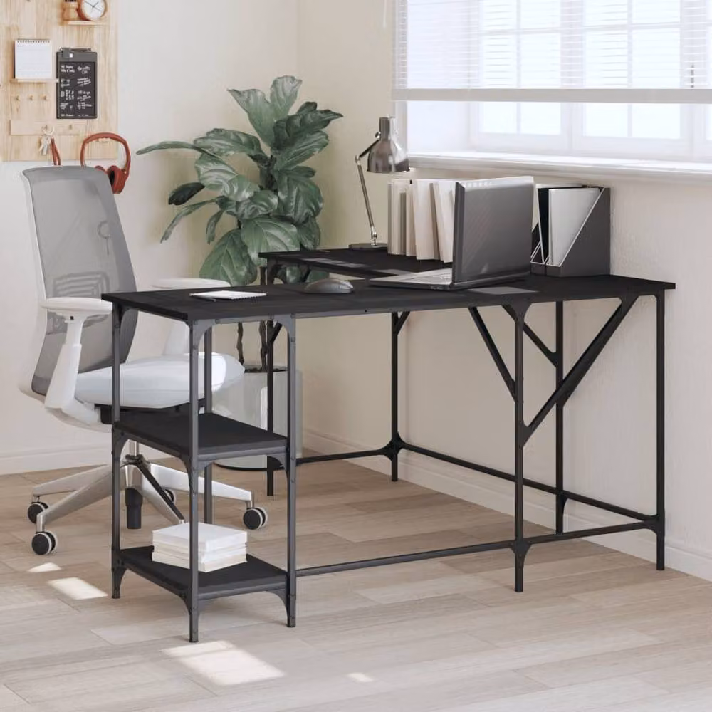 Berkfield Home Black Corner Desk in Engineered Wood, W/D/H: 139 x 139 x 75 cm – 2
