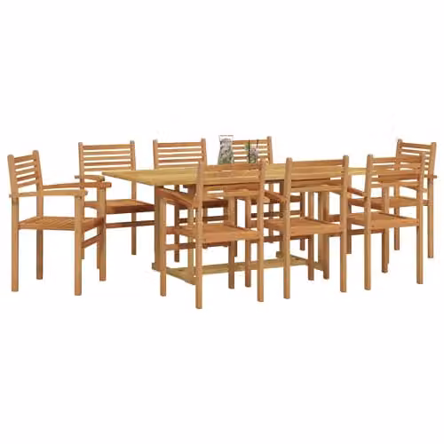 vidaXL 9-Piece Brown Solid Teak Wood Garden Dining Set – 1