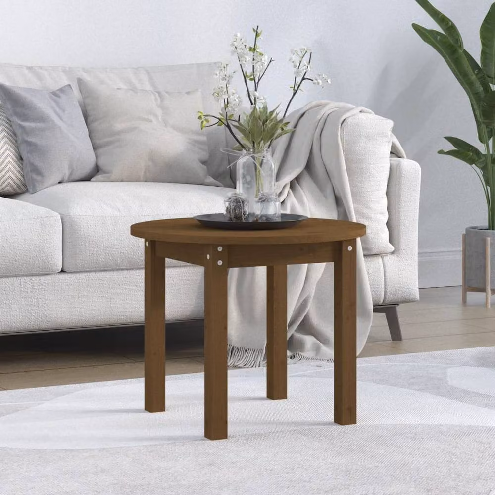 Berkfield Home Round Solid Wood Pine Coffee Table in Honey Brown, W/D/H: 55 x 45 x 45 cm – 2