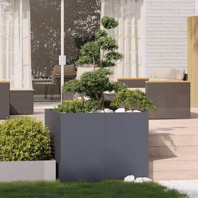 Berkfield Home Anthracite Steel Planter Tub, Dark Grey, W/D/H: 100 x 100 x 80 cm