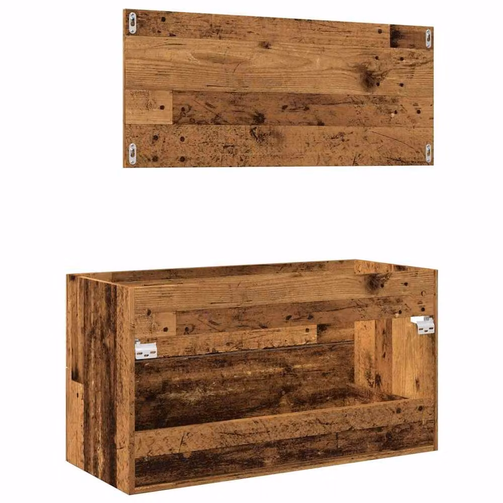 Berkfield Home 2 Piece Brown Rustic Bathroom Furniture Set with Vanity Unit and Mirror Cabinet – 4