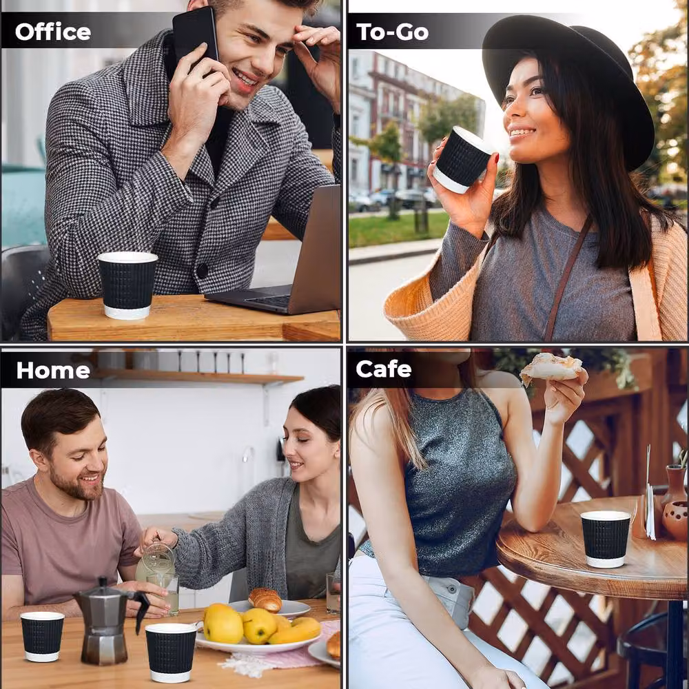 ECONX 200 Black Disposable 3 Ply Ripple Paper Coffee Cups, 4oz – 4