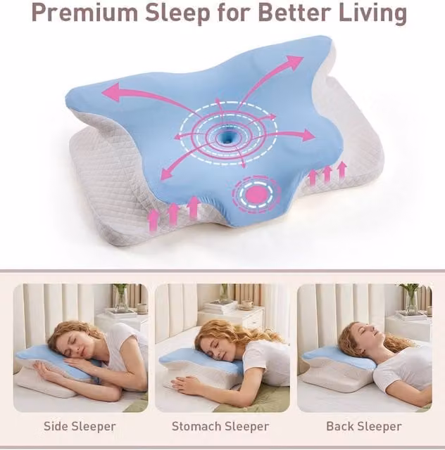 Living and Home Soft Memory Foam Pillow with Removable Breathable Cover in Blue