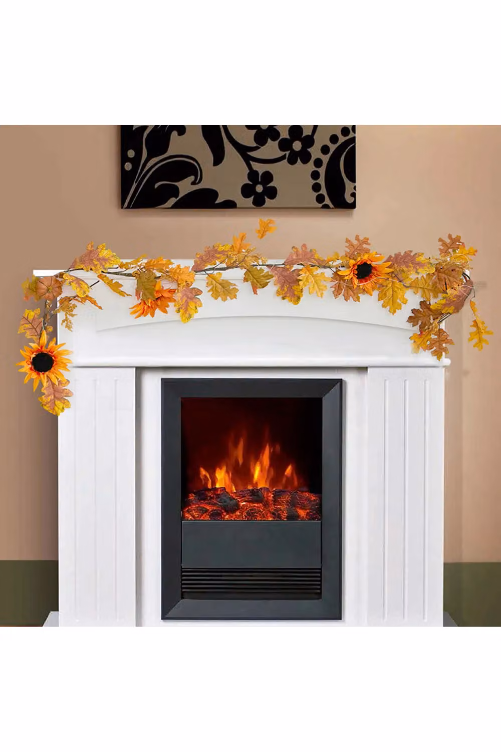 Living and Home Artificial Orange Sunflower Autumn Garland with Warm White LED Lights – 4