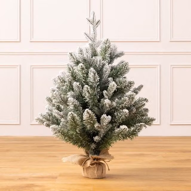 Christow Mini Tabletop Christmas Tree, Flocked Snowy Green and Beige Pine, H: 60 cm, W: 51 cm, D: 51 cm – 1